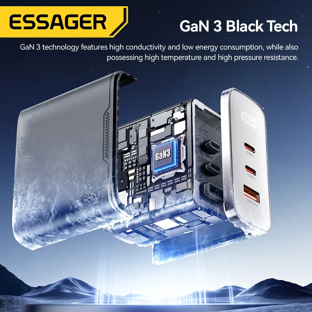Chargeur GaN USB-C 100W avec affichage numérique