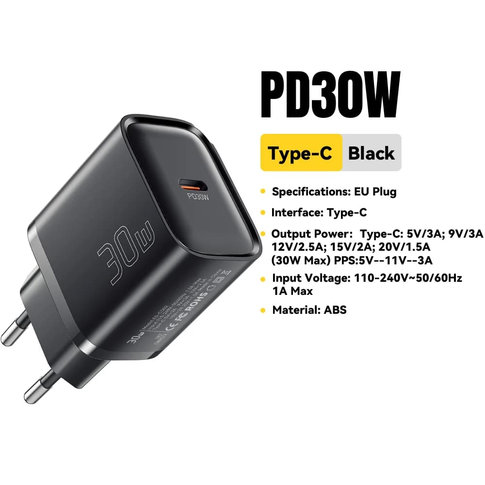 Chargeur rapide mini USB-C PD 30W