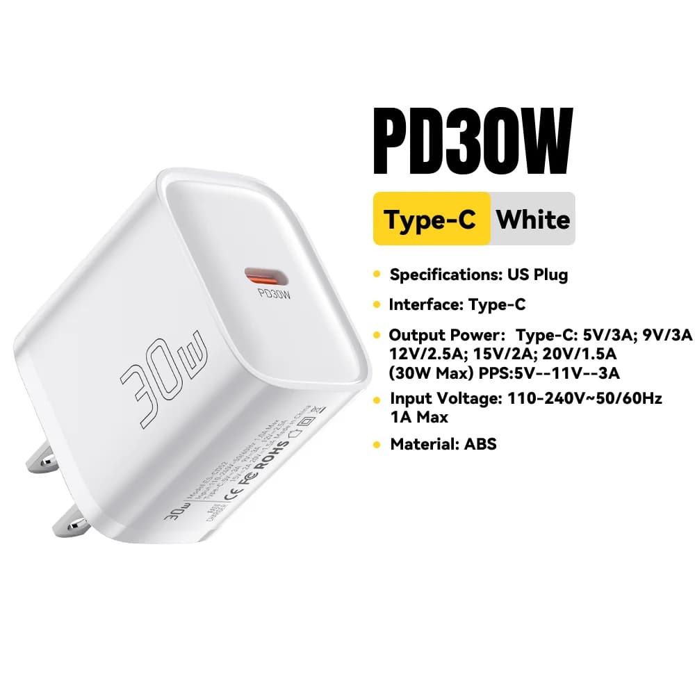 Chargeur rapide mini USB-C PD 30W