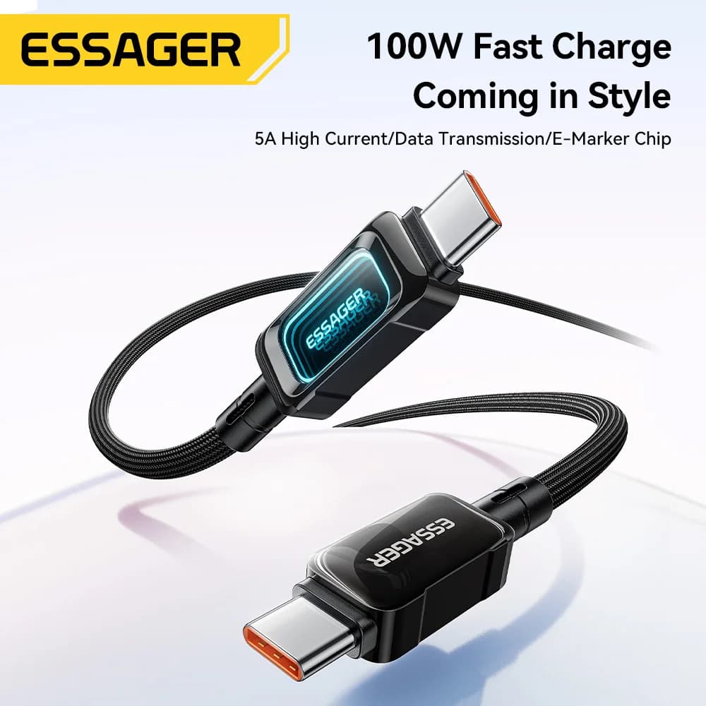Câble de charge rapide USB-C vers USB-C LED 100W