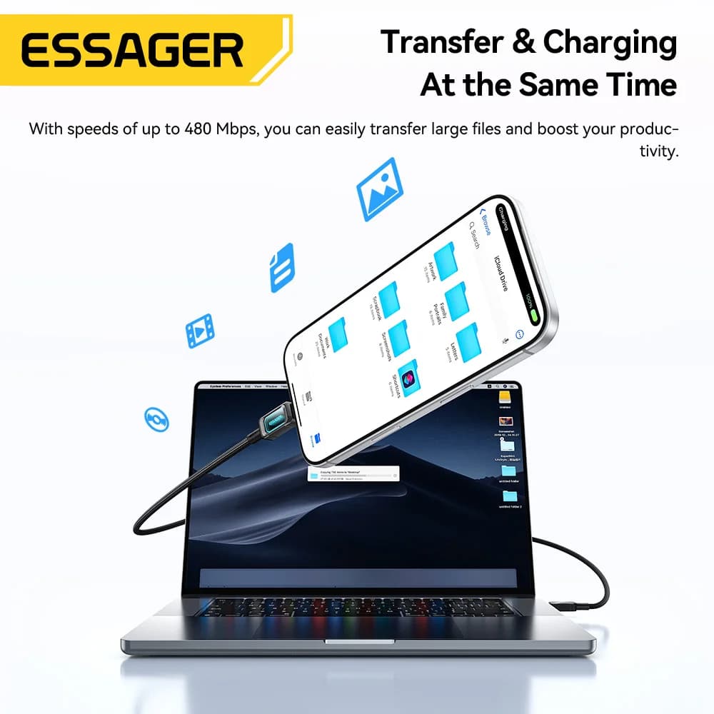 Câble de charge rapide USB-C vers USB-C LED 100W