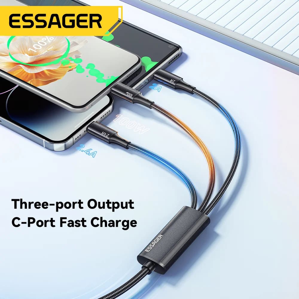 Câble de charge USB-C vers Lightning 3-en-1 100W