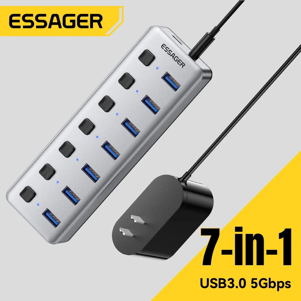 Hub USB 3.0 7 ports avec adaptateur secteur 24W