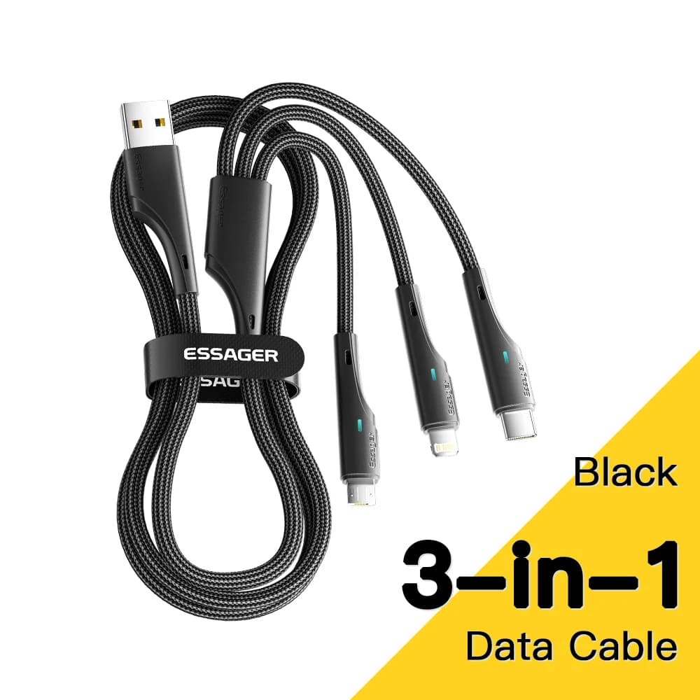 Câble de charge 3-en-1 USB-C Micro USB Lightning