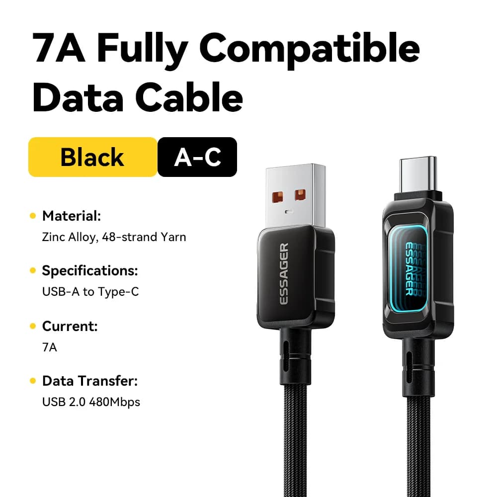 Câble de charge rapide USB-C vers USB-C LED 100W