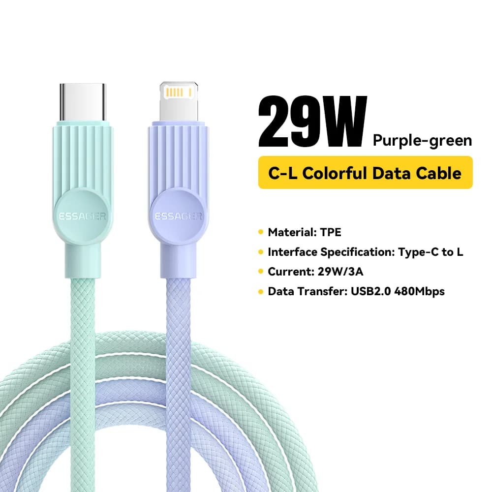 Câble USB-C vers Lightning coloré, PD 29W
