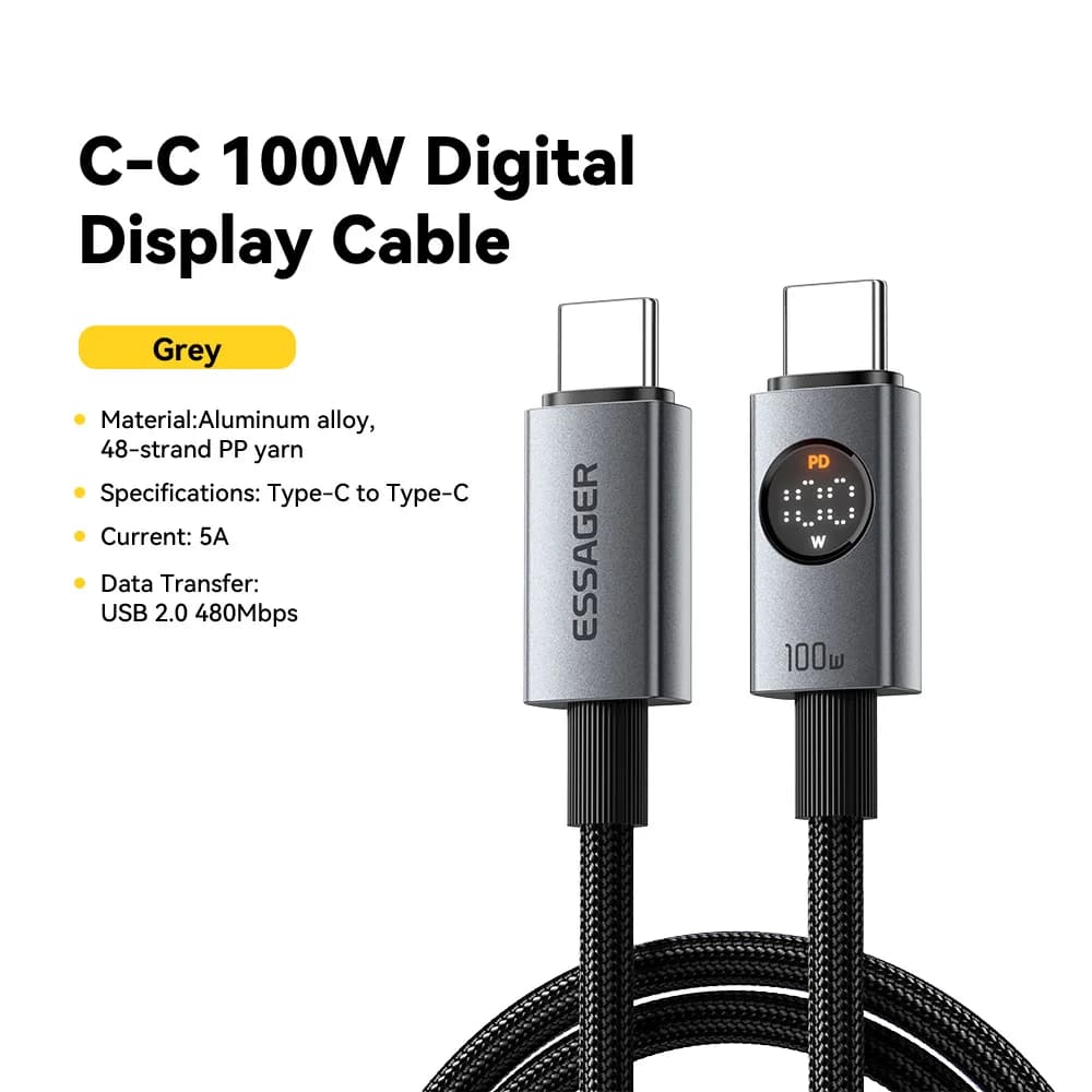 Câble USB-C vers USB-C 100W avec affichage numérique