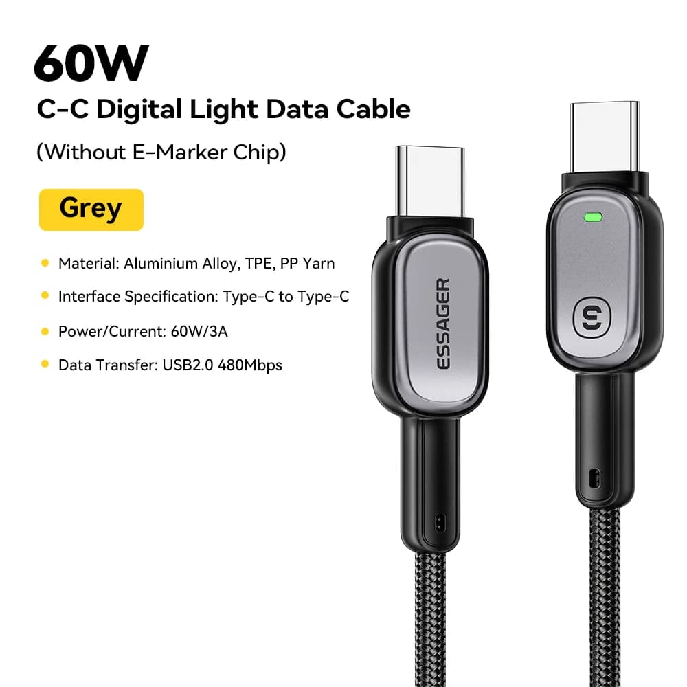 Câble LED USB-C vers USB-C 100W, Charge rapide PD 5A
