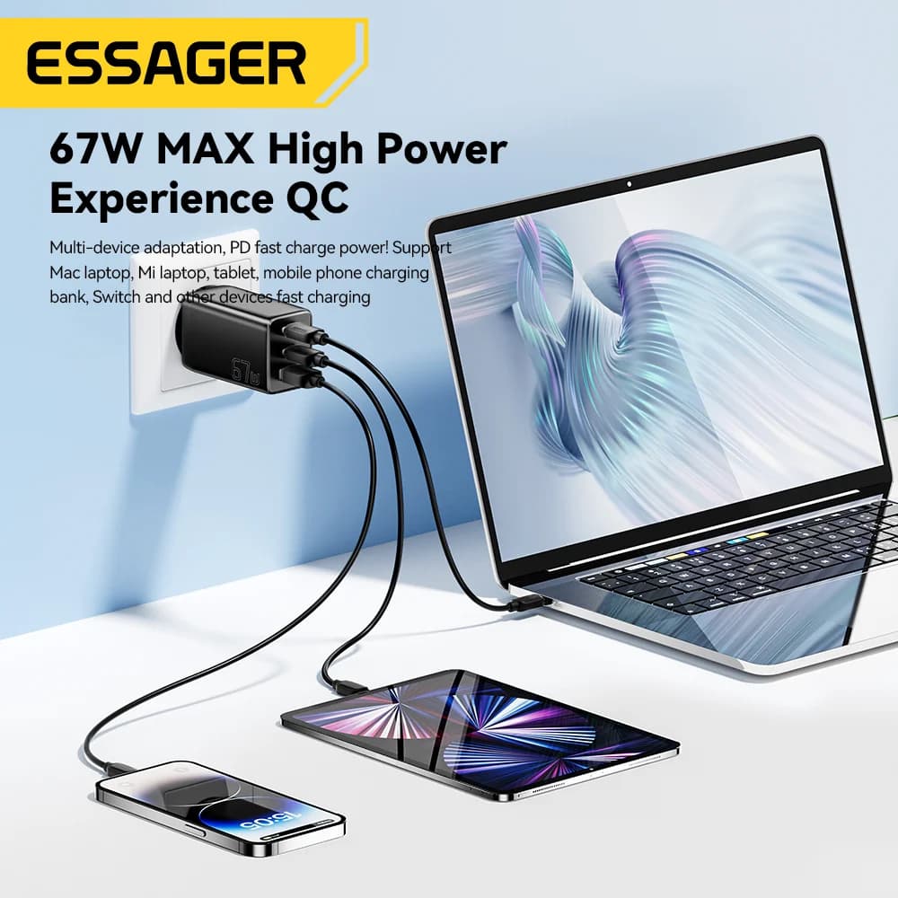Chargeur rapide USB Type-C GaN 67W avec support PPS