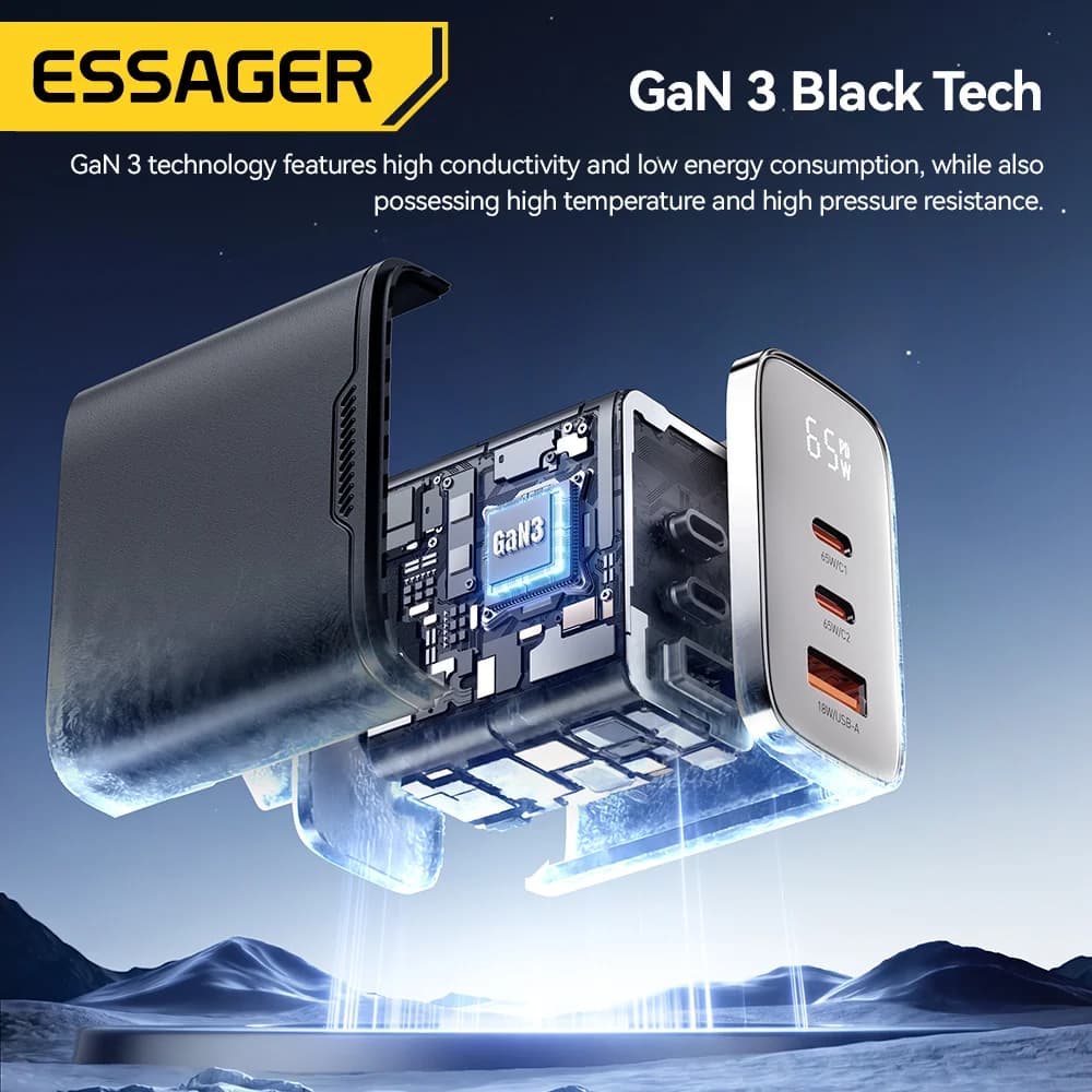 Chargeur USB-C GaN 65W avec affichage numérique