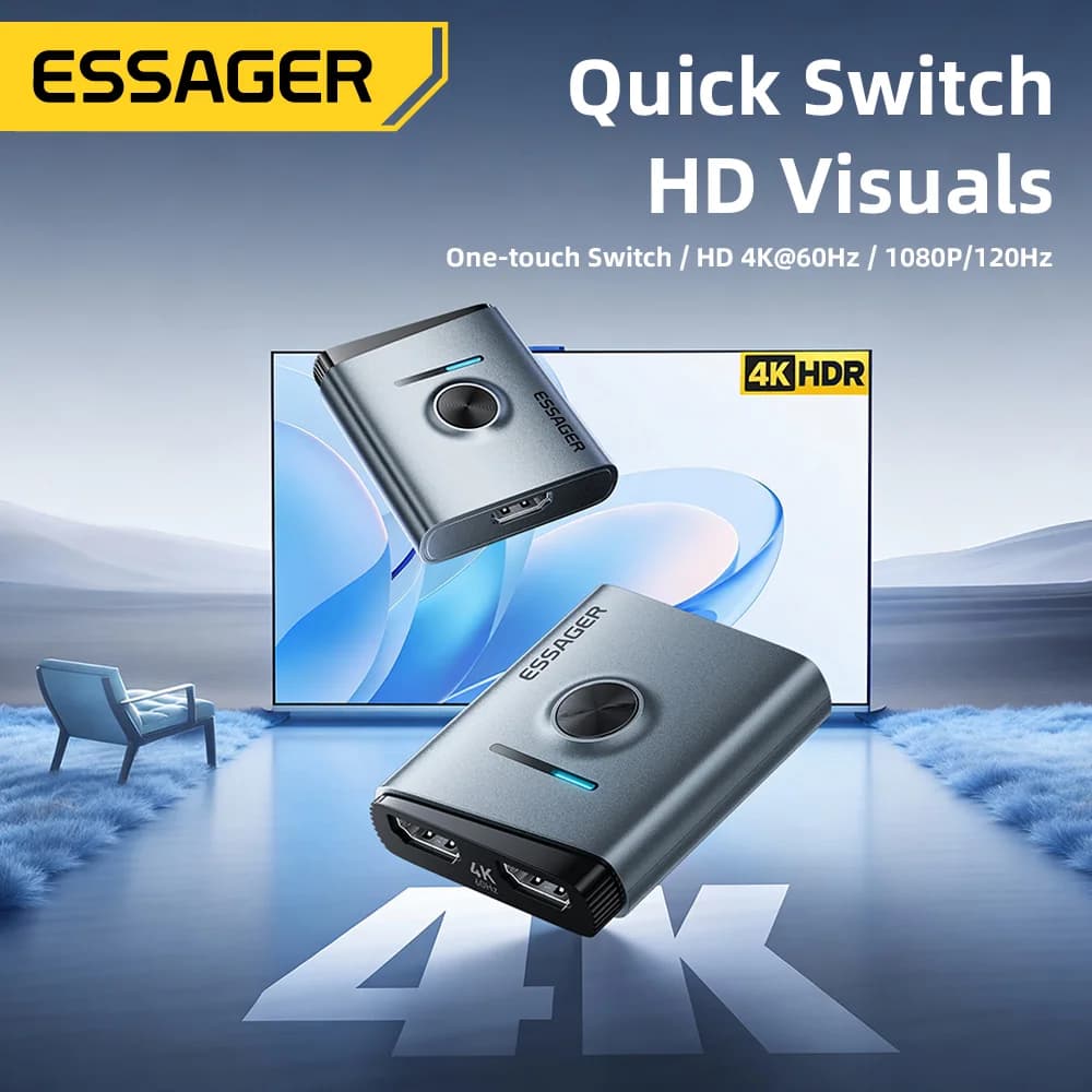 Commutateur HDMI 4K 60Hz Adaptateur Splitter 2-en-1