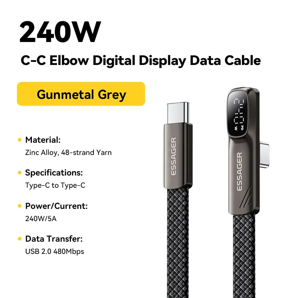 Câble USB-C coudé 240W pour charge rapide
