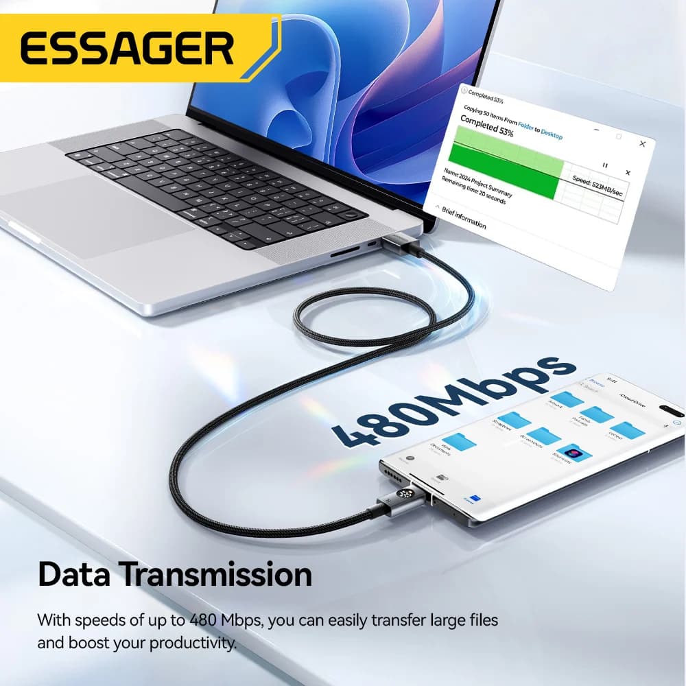 Câble USB-C 7A 100W avec affichage numérique