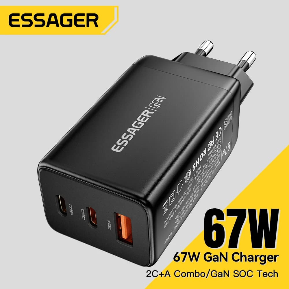 Chargeur rapide USB Type-C GaN 67W avec support PPS