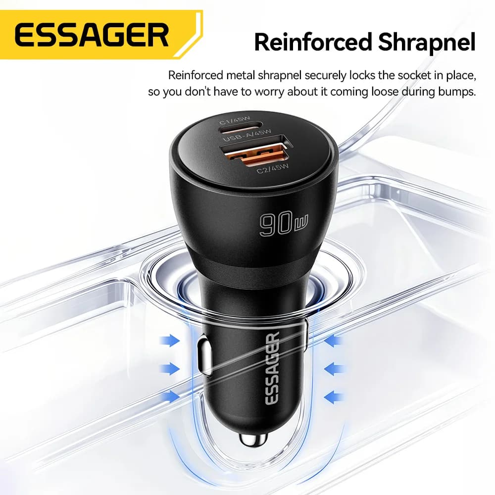 Chargeur de voiture USB Type-C PD 90W à charge rapide