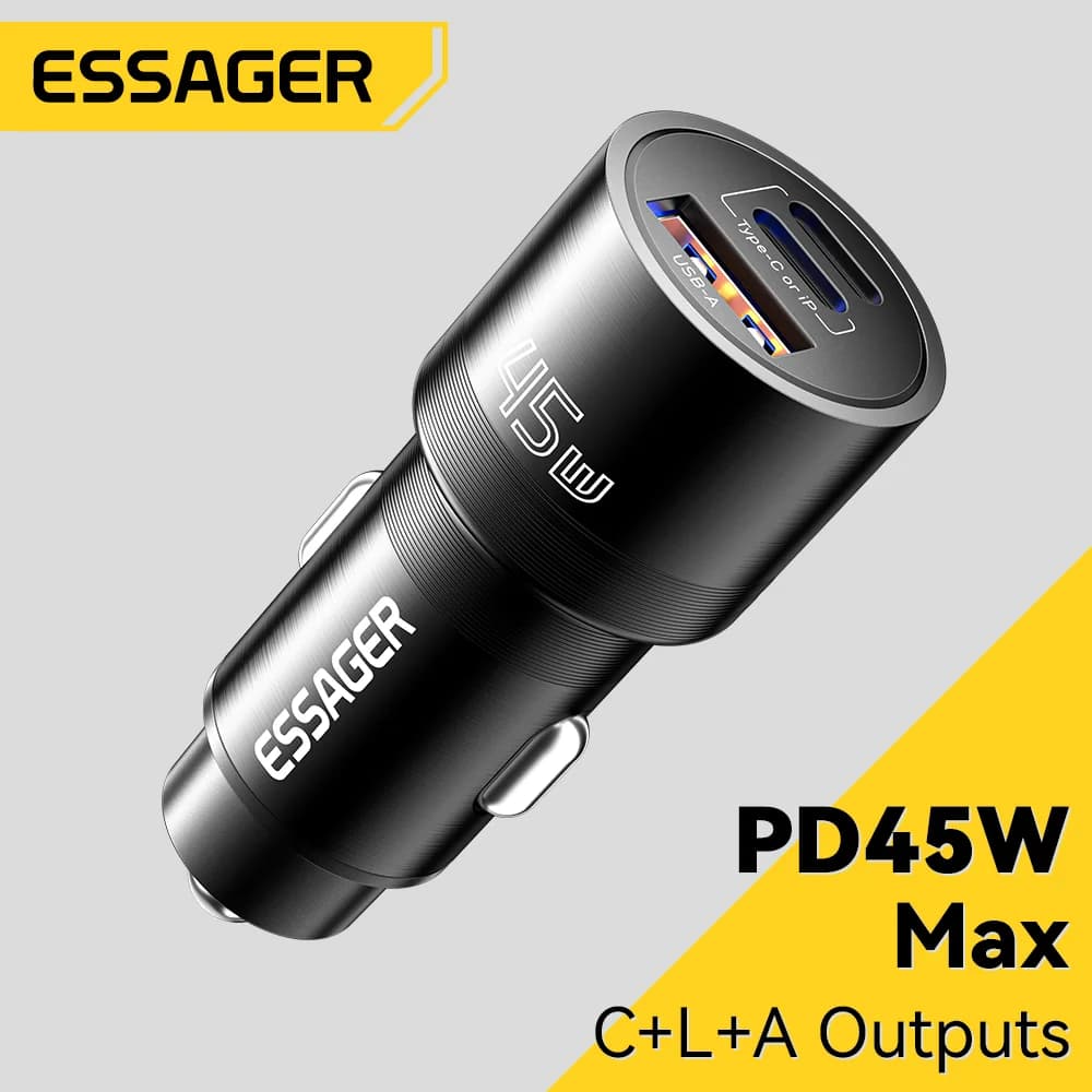 Chargeur de voiture USB-C 45W avec PD et QC 3.0