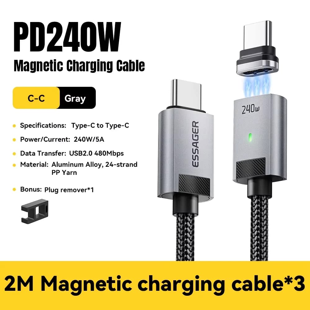 Câble de Charge Magnétique USB-C vers USB-C 240W