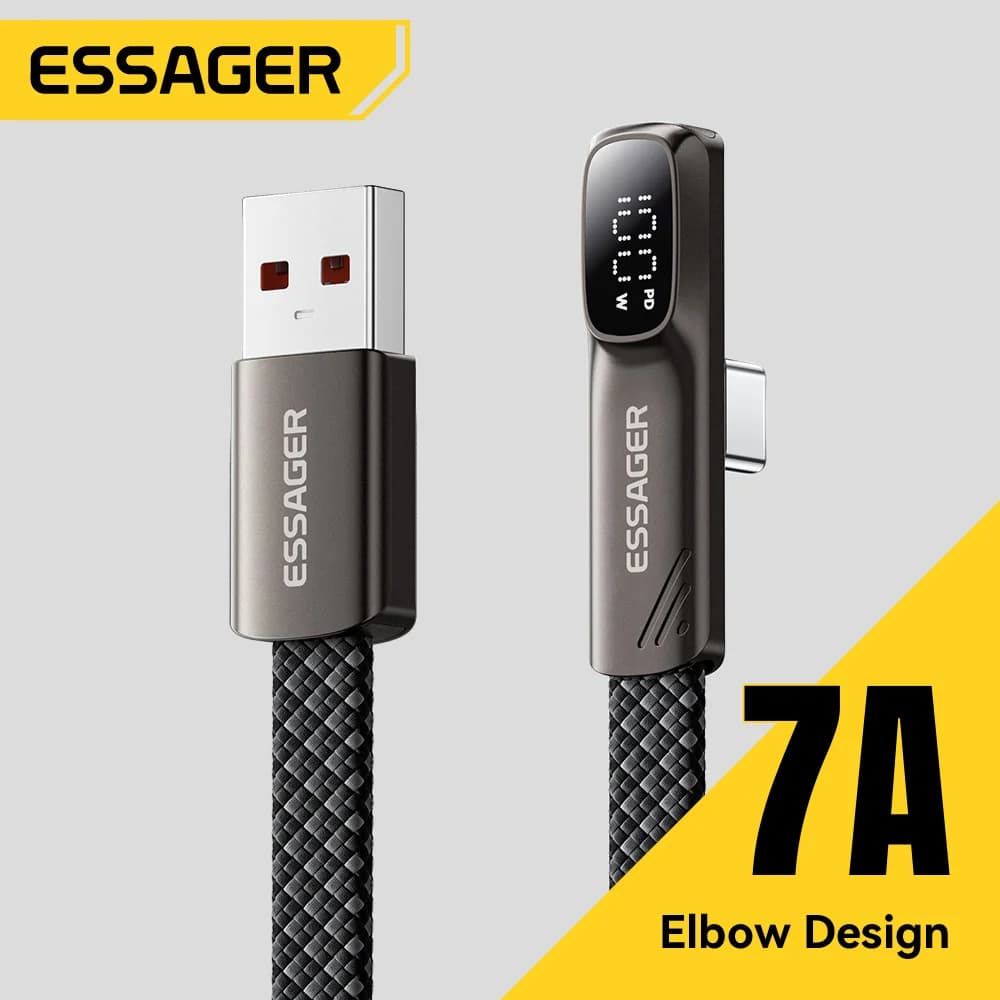 Câble USB-C à coude 7A 100W avec affichage numérique