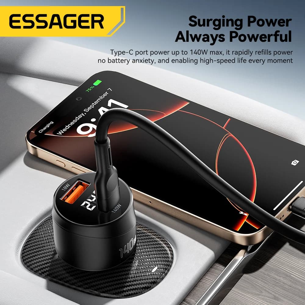 Chargeur voiture USB-C 140W avec charge rapide PD 3.1