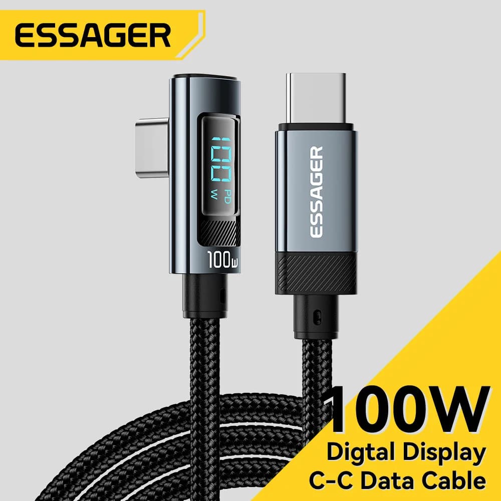 Câble USB-C à angle droit 90° avec affichage LED, 100W 5A