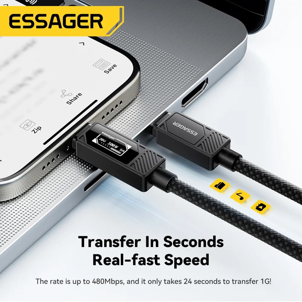 Câble USB-C 100W avec affichage numérique PD