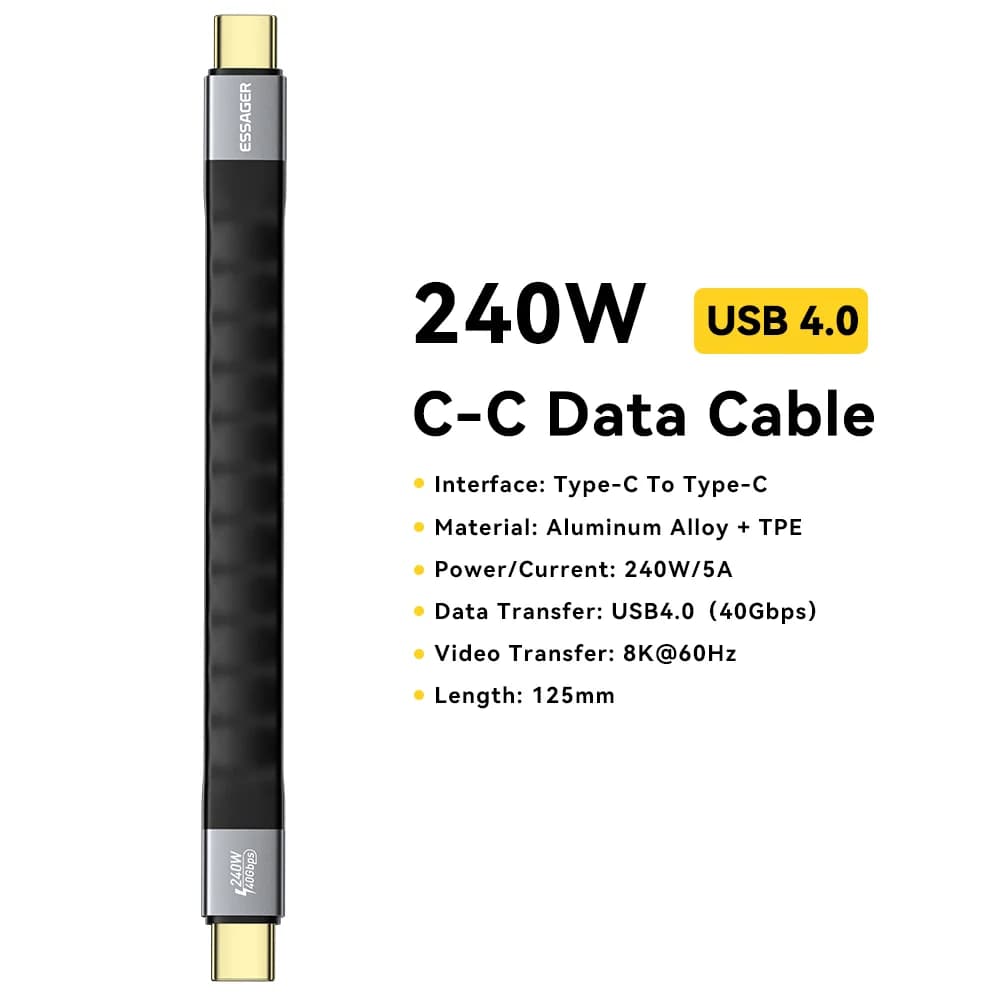 Câble USB 4.0 Type-C avec transfert de données 40Gbps et vidéo 8K