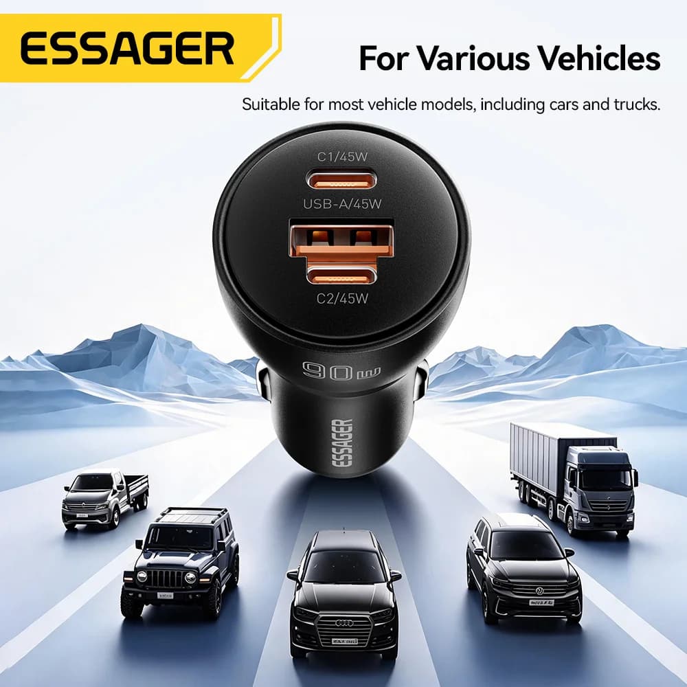 Chargeur de voiture USB Type-C PD 90W à charge rapide
