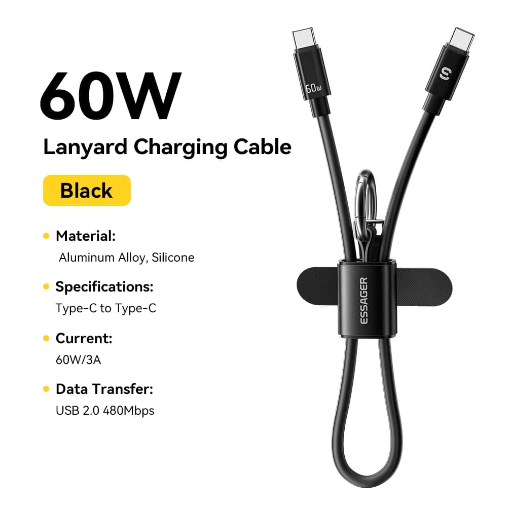 Câble cordon USB-C vers USB-C court 60W