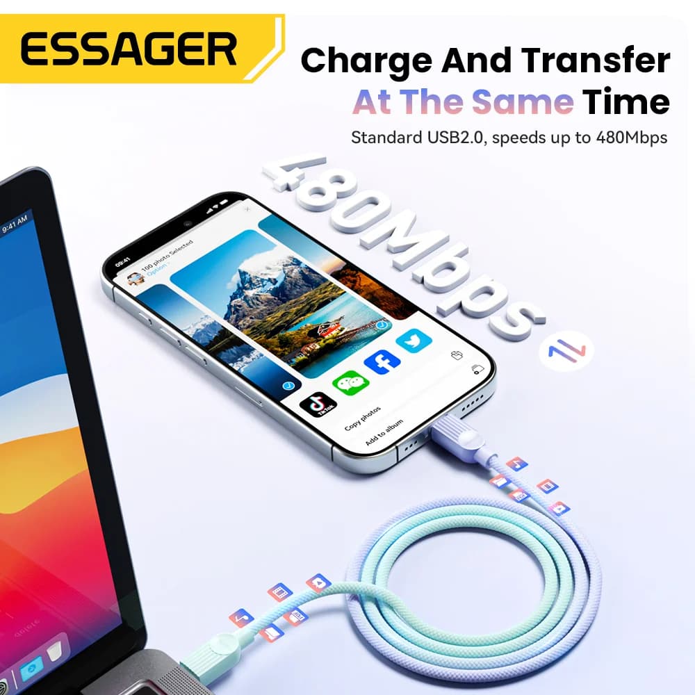 Câble de charge rapide USB-C vers USB-C couleur 60W