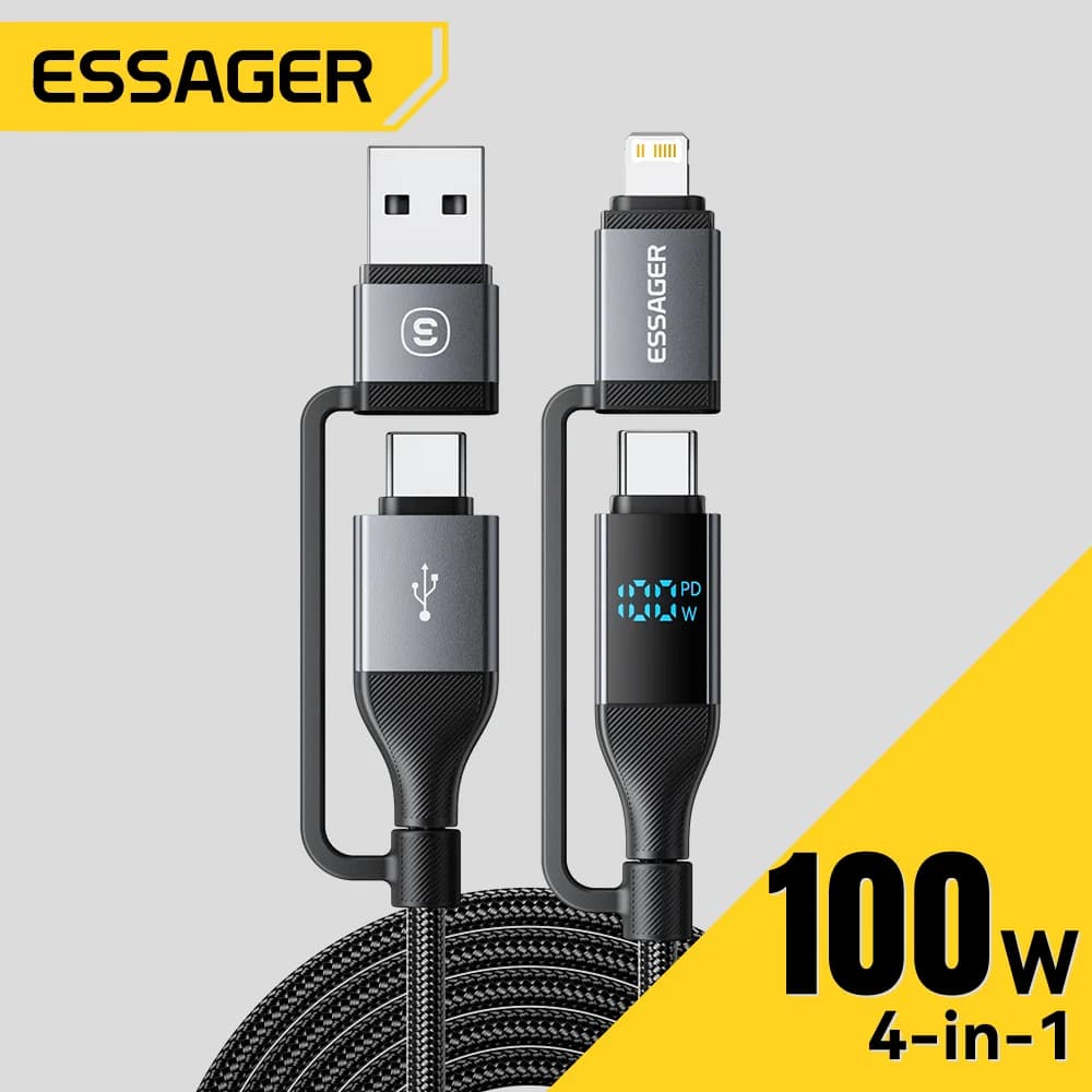Câble USB-C 4-en-1 avec Affichage Numérique, 100W PD