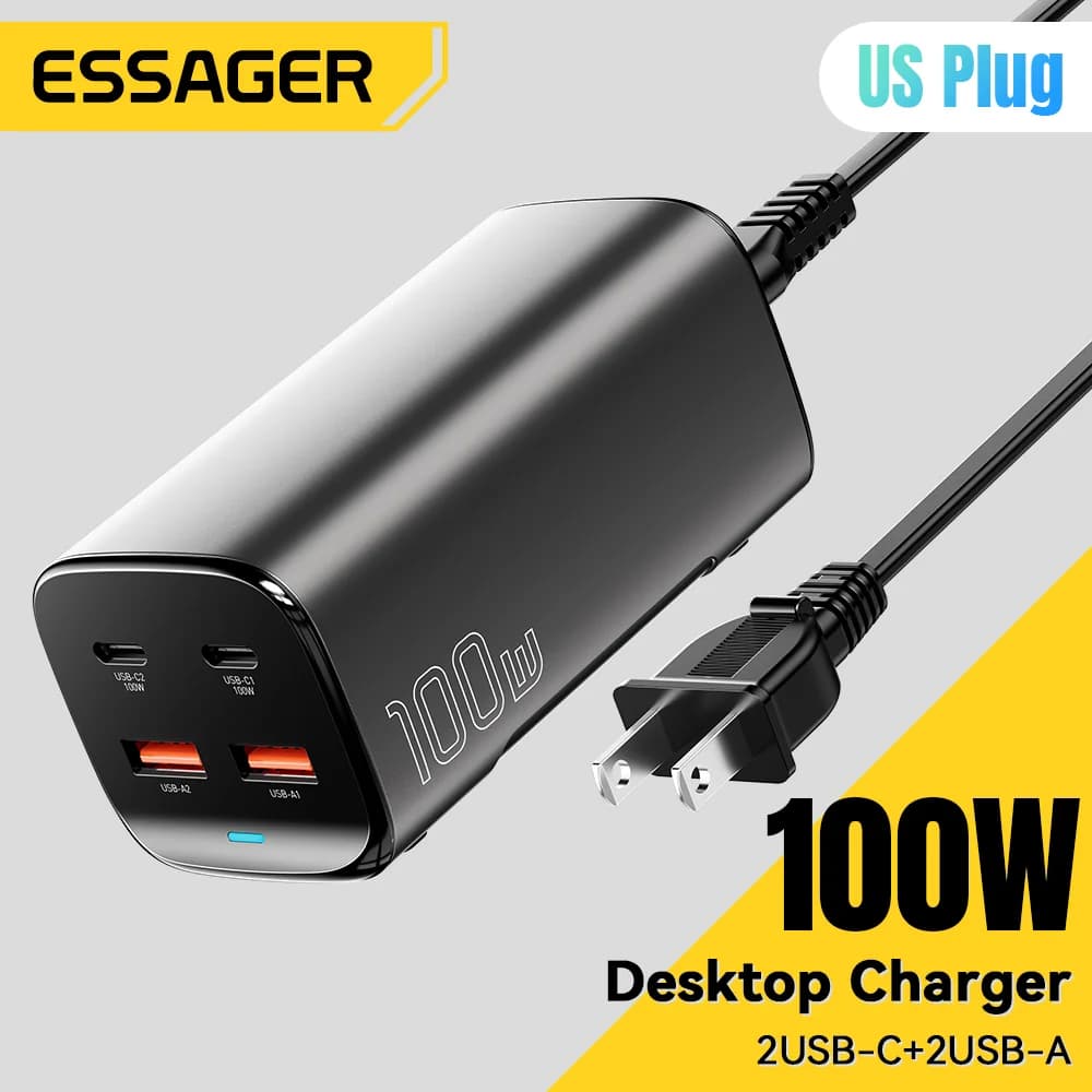 Chargeur de bureau GaN 4-en-1 100W pour ordinateur portable