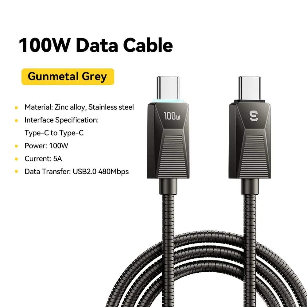 Câble de Charge Rapide USB-C 240W Acier Inoxydable