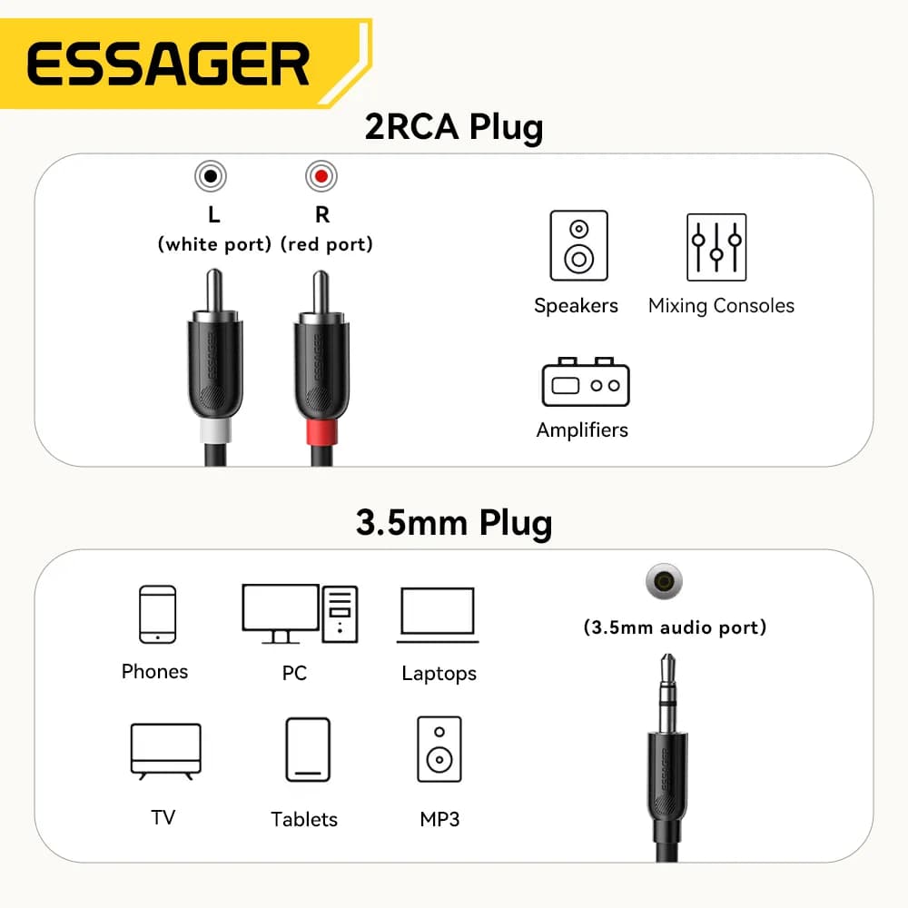 Câble séparateur audio 3,5 mm vers double RCA