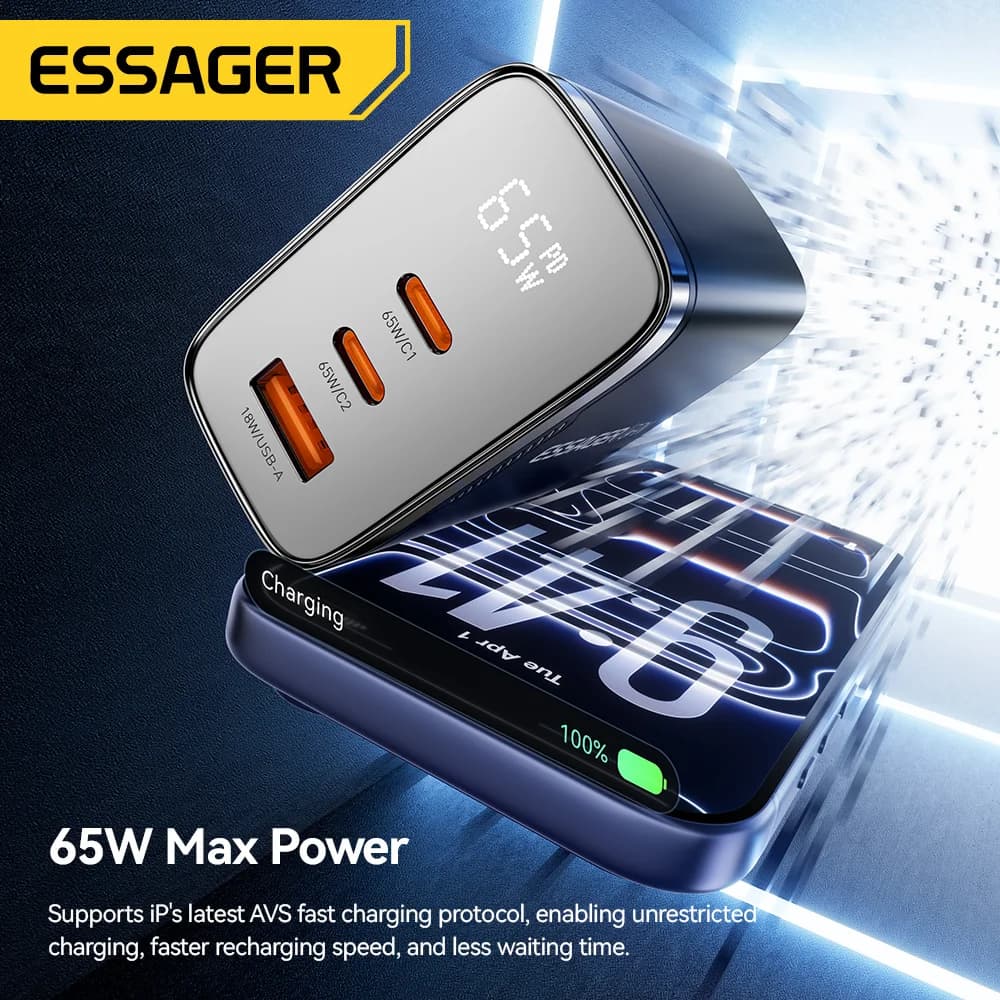 Chargeur USB-C GaN 65W avec affichage numérique