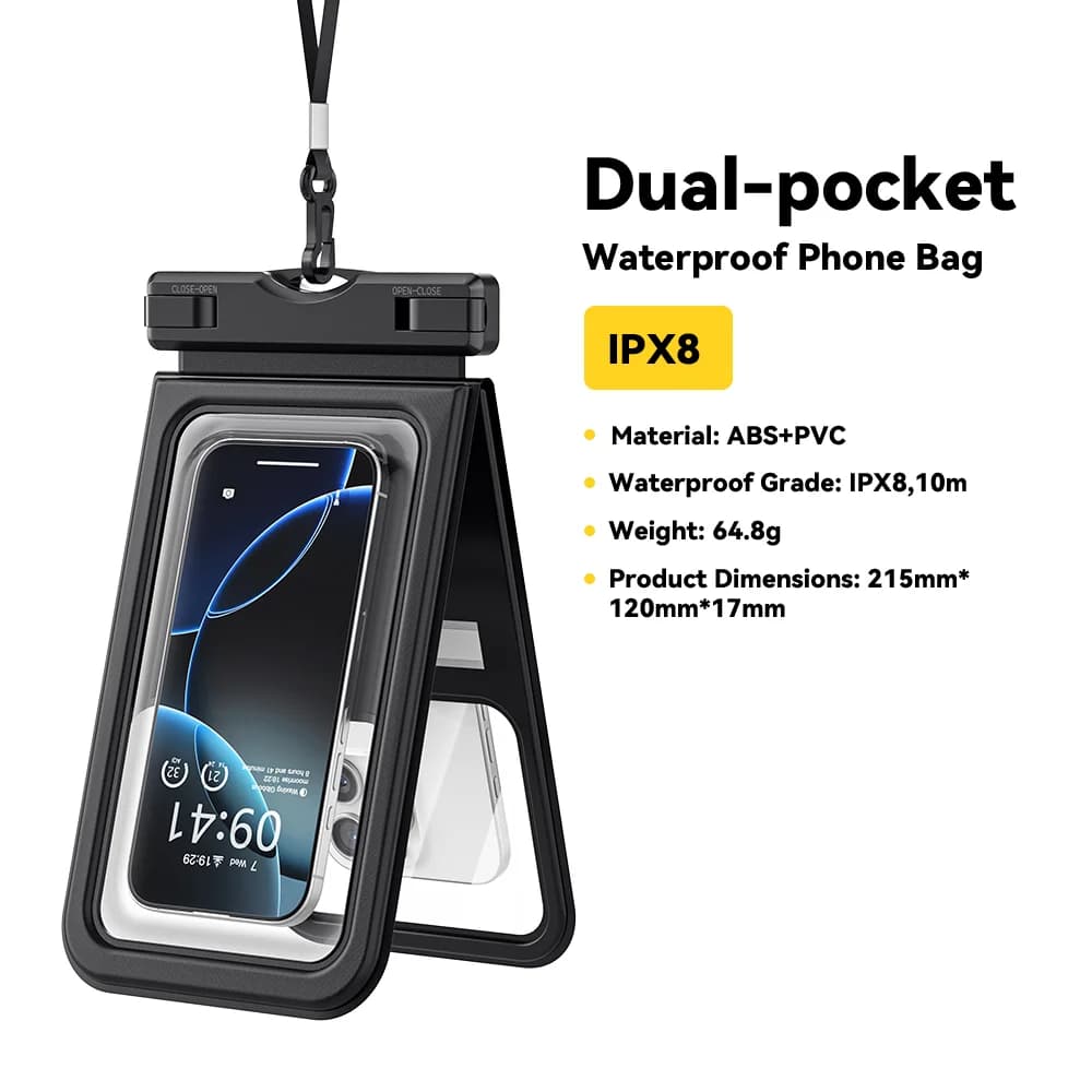 Pochette étanche pour téléphone IPX8 à double poche
