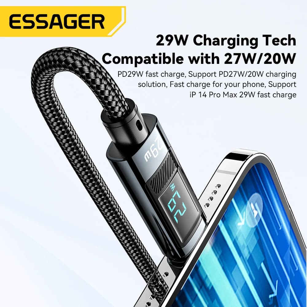 Câble USB-C vers Lightning PD Charge Rapide avec Affichage
