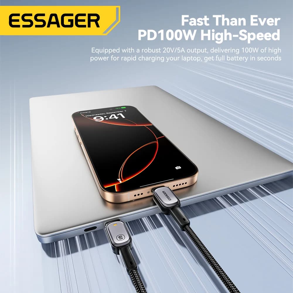 Câble LED USB-C vers USB-C 100W, Charge rapide PD 5A