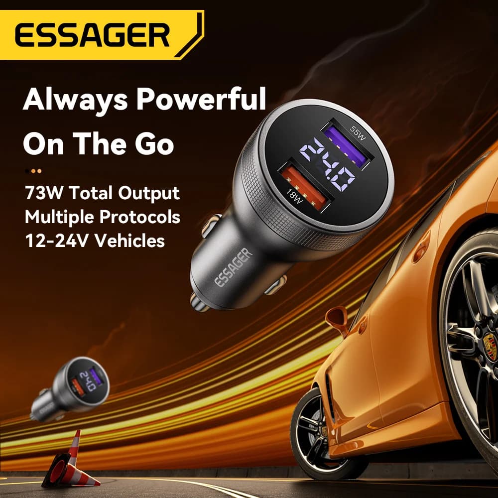 Chargeur de voiture USB-C 73W avec affichage numérique