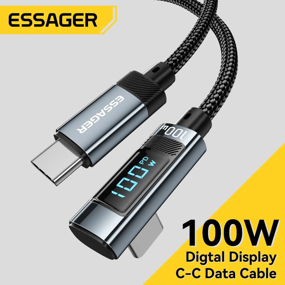 Câble USB Type-C vers USB-C 100W avec affichage LED à 90°