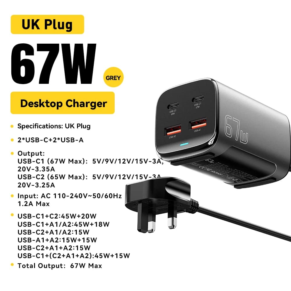 Chargeur de bureau rapide USB-C GaN 67W